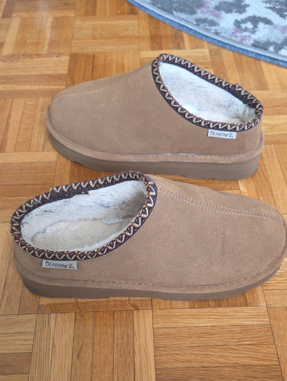 BearPaw Tan Suede Platform Slip-On Shearling Clog